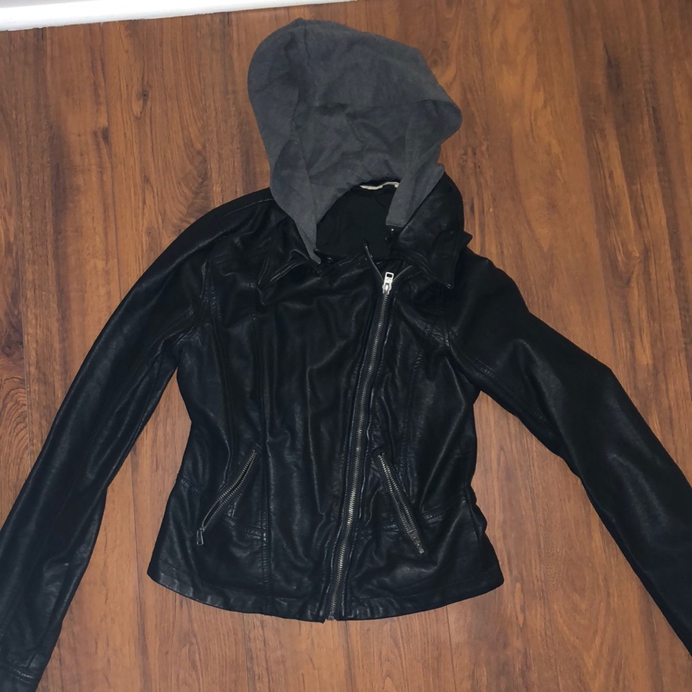 Black Hollister Leather Jacket With Hood